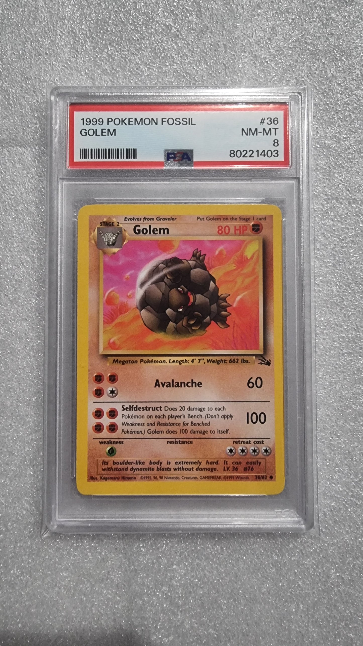 Pokemon: Golem: 1999 Fossil #36: PSA 8