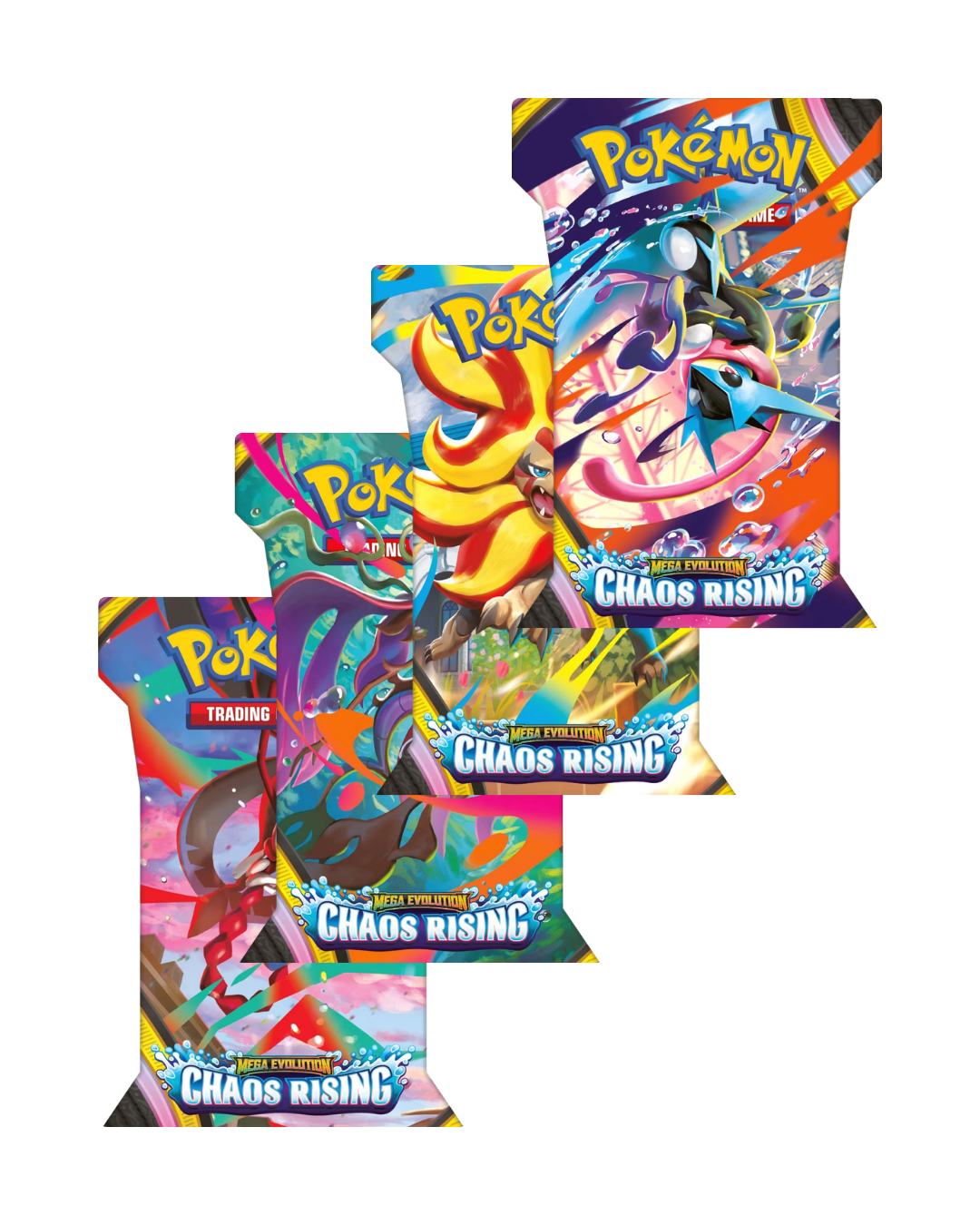 Pokemon: Mega Evolution: Chaos Rising: Sleeved Sealed Booster Pack x4 Art Set (English)